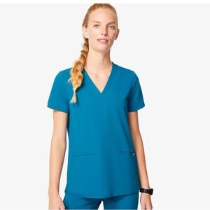 Figs Casma Scrub Top in Alps Blue Teal